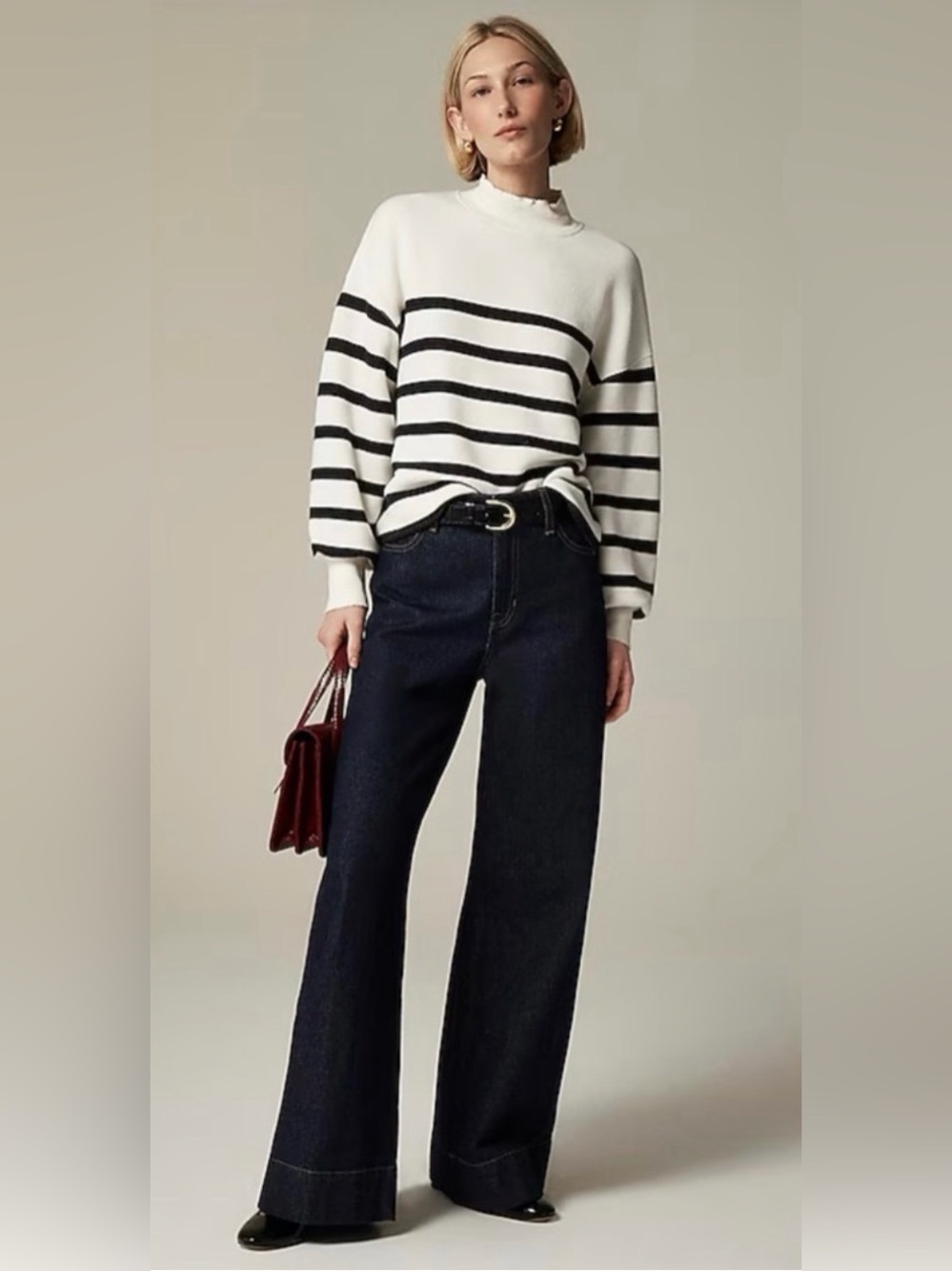 J.Crew Heritage terry mockneck sweatshirt in Kate Placed Stripe Black